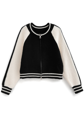 ダブルジップ配色ニットブルゾン