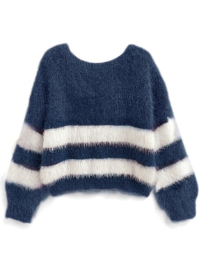 前後2wayボーダー柄シャギーニットトップス