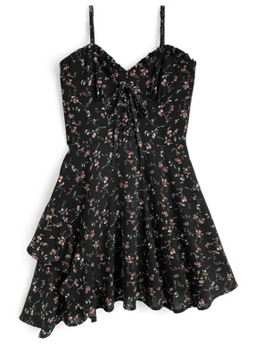 レースアップ花柄アシメキャミミニワンピース