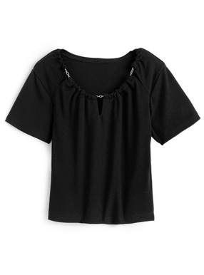 チェーンシャーリングネックトップス