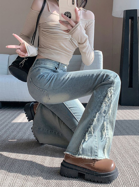 フリンジフレアデニムパンツ