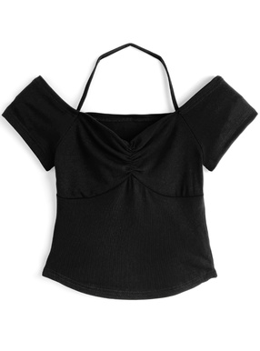 ホルターネックフロントギャザートップス