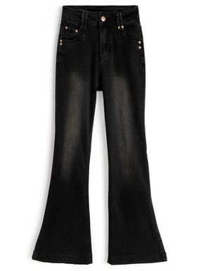 ハイウエストブリーチ加工フレアデニムパンツ