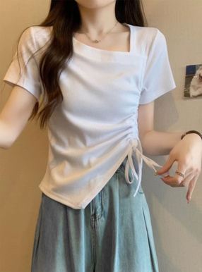 アシンメトリーネックドロストトップス