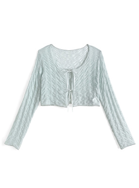 花柄シアーリボンクロップド丈カーディガン