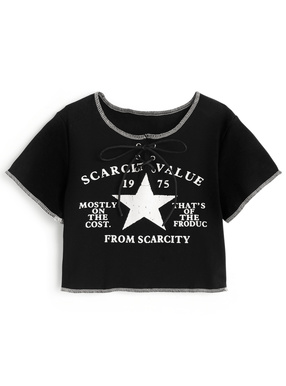 レースアップロゴプリントTシャツ