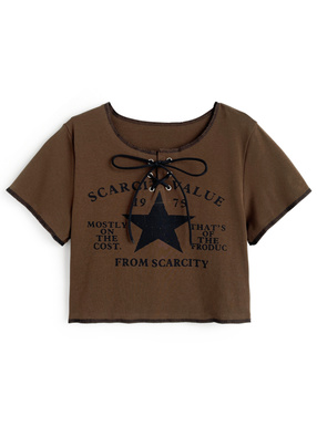 レースアップロゴプリントTシャツ