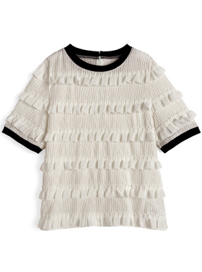 フリルティアード配色リブトップス