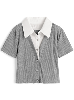 ハートビジューボタンレイヤード風トップス