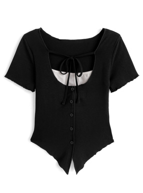 レイヤード風リボンVカットトップス