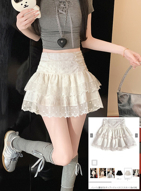 インパン裏地付きティアードレースミニスカート