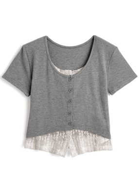 レースレイヤード風リブトップス