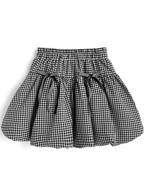 インパン付きギンガムチェック柄ダブルリボンバルーンミニスカート
