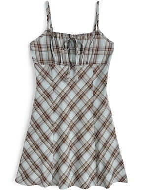 チェック柄リボンキャミソールミニワンピース