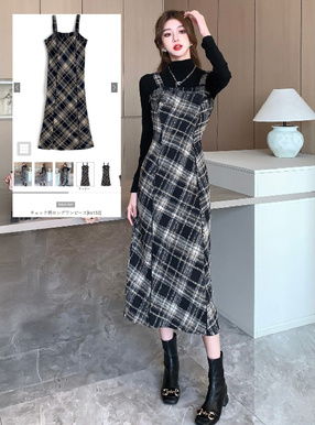 チェック柄ロングワンピース