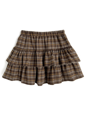 インパン裏地付きチェック柄フリルティアードミニスカート