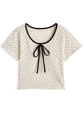 ドット柄フロントリボントップス