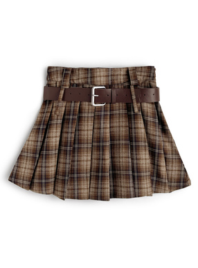 ベルト&インパン裏地付き2Wayチェック柄プリーツミニスカート