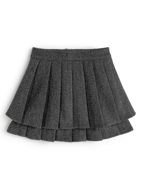 インパン裏地付きティアードプリーツミニスカート