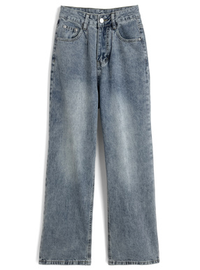 ブリーチ加工ストレートデニムパンツ