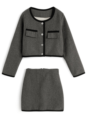 配色ラインジャケット×タイトミニスカートセットアップ