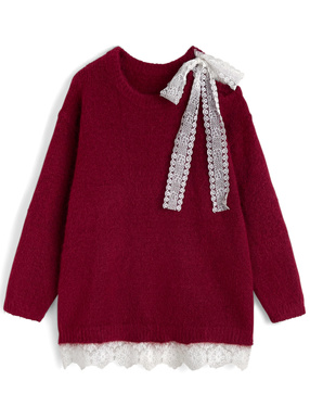 ワンショルダーレースリボンニットトップス