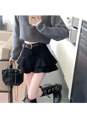 ベルト&インパン付きフリルティアードミニスカート