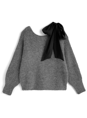 ワンショルダーリボンニットトップス