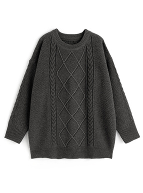 クルーネックケーブル編みニットミニワンピース