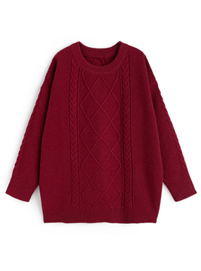 クルーネックケーブル編みニットミニワンピース