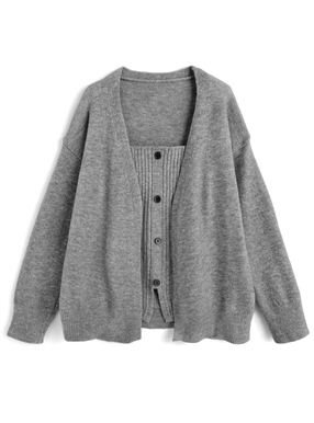 カーディガン×ベアトップニットアンサンブル