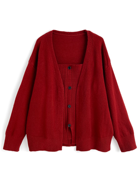 カーディガン×ベアトップニットアンサンブル