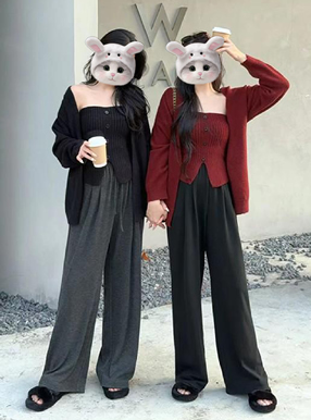 カーディガン×ベアトップニットアンサンブル