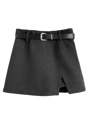 ベルト付きスリットミニスカートパンツ