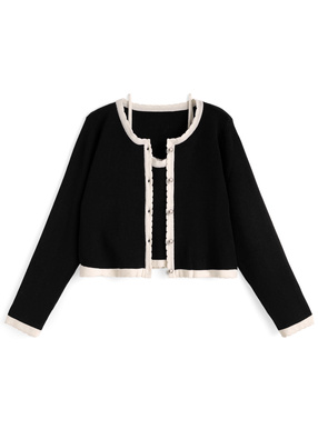 配色カーディガン×キャミソールニットアンサンブル