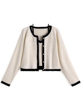 配色カーディガン×キャミソールニットアンサンブル