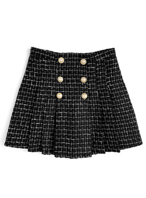 インパン裏地付きツイードプリーツミニスカート