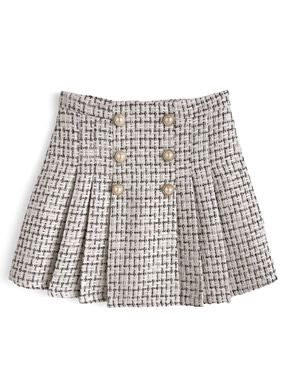 インパン裏地付きツイードプリーツミニスカート