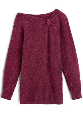 ワンショルダーリボンラメニットミニワンピース