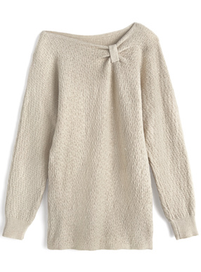 ワンショルダーリボンラメニットミニワンピース