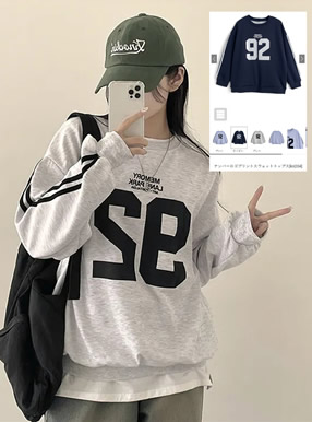 ナンバーロゴプリントスウェットトップス