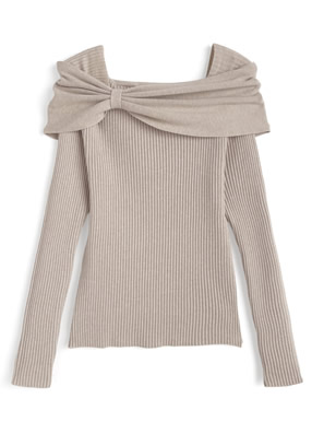 リボンカラーリブニットトップス