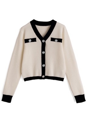 Vネック配色ニットカーディガン