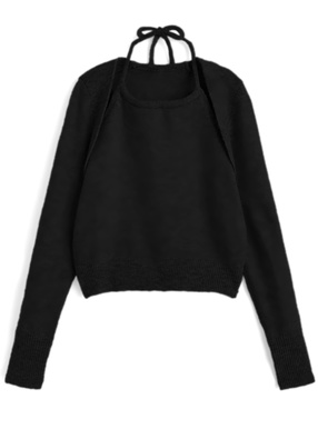 ホルターネックレイヤード風ニットトップス