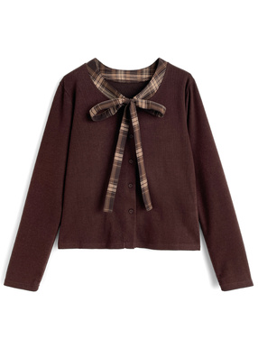 チェック柄リボントップス