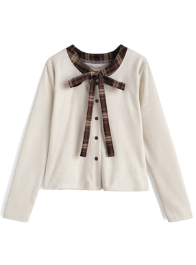 チェック柄リボントップス