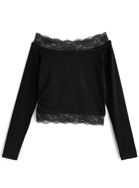 レースドッキングオフショルダートップス