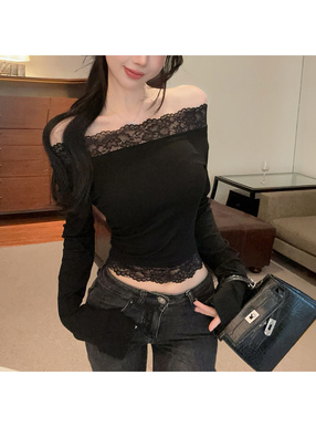 レースドッキングオフショルダートップス