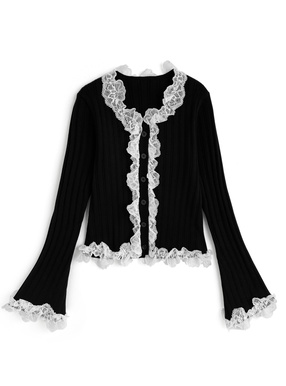 レースフリルリブニットカーディガン