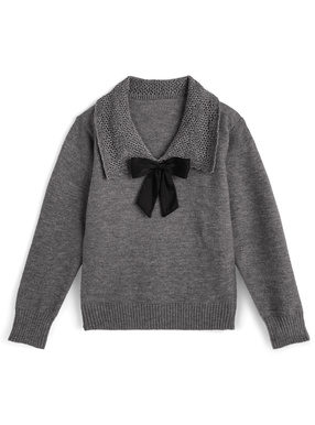 リボン付きレースカラーニットトップス